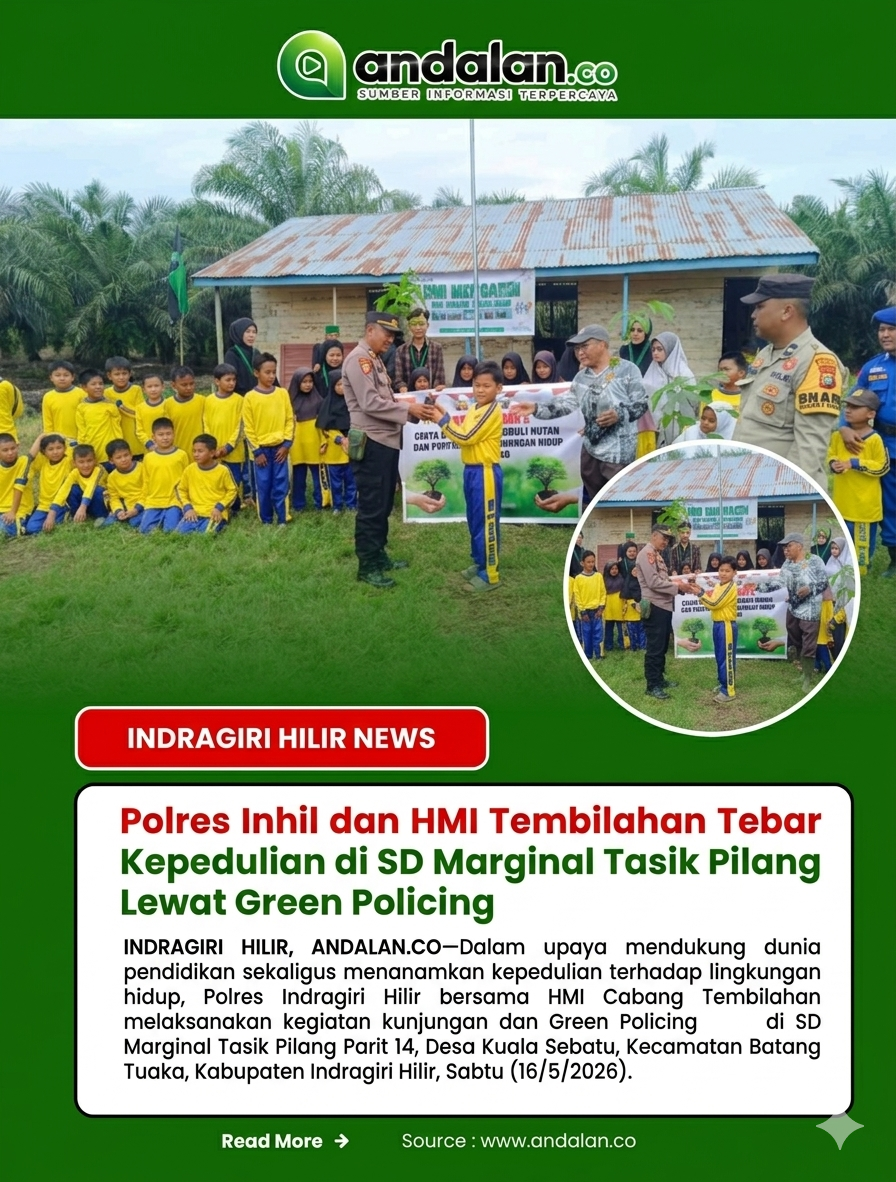 Polres Inhil dan HMI Tembilahan Tebar Kepedulian di SD Marginal Tasik Pilang Lewat Green Policing