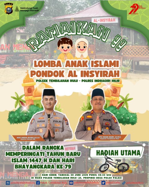 Tanamkan Nilai Islami Sejak Dini, Polsek Tembilahan Hulu Ajak Anak-anak Ikuti Lomba Azan hingga Solawatan