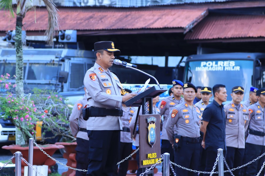 Kapolres Inhil Farouk Oktora Pimpin Apel, 258 Personel Siap Amankan Malam Takbiran Idul Fitri 1447 H