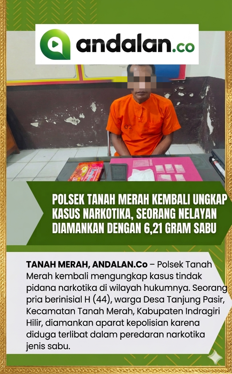 Polsek Tanah Merah Kembali Ungkap Kasus Narkotika, Seorang Nelayan Diamankan dengan 6,21 Gram Sabu