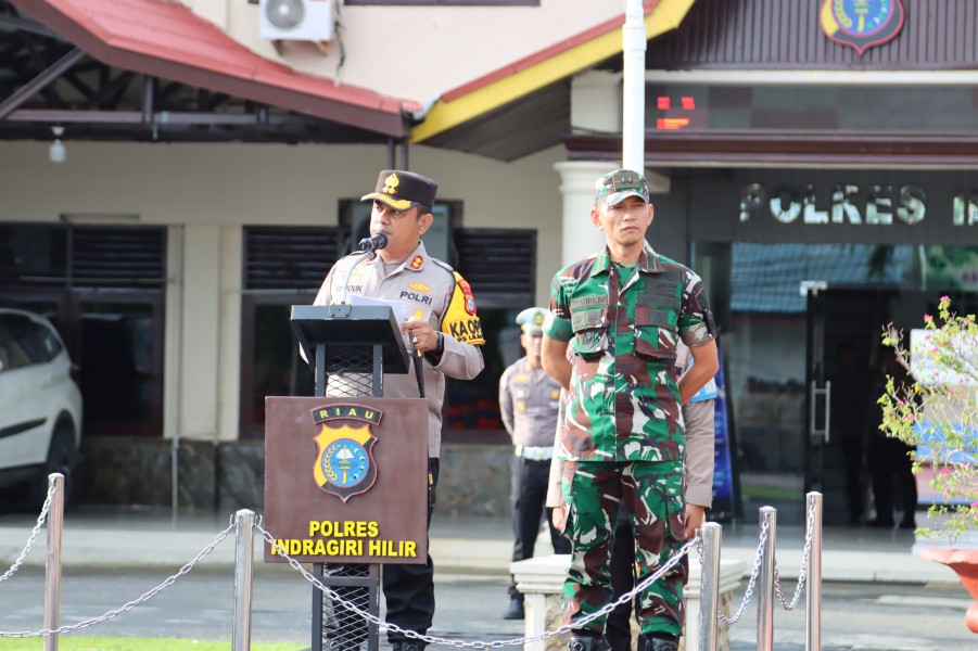 Sinergi TNI–Polri, Dandim dan Kapolres Inhil Pimpin Apel Pengamanan Tahun Baru 2026