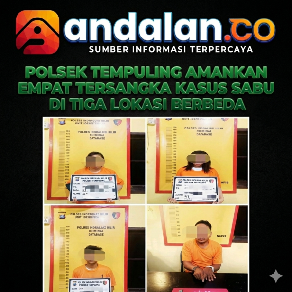 Polsek Tempuling Amankan Empat Tersangka Kasus Sabu di Tiga Lokasi Berbeda